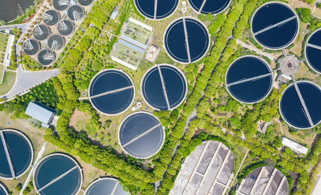 aerial view of a sewage treatment plant